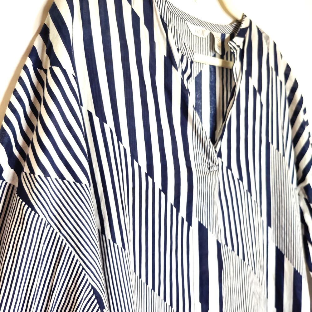 Sheer‎ Cotton Shirtdress Cover Up Tunic Navy White Stripe Coastal Beach Pool L - Picture 2 of 5